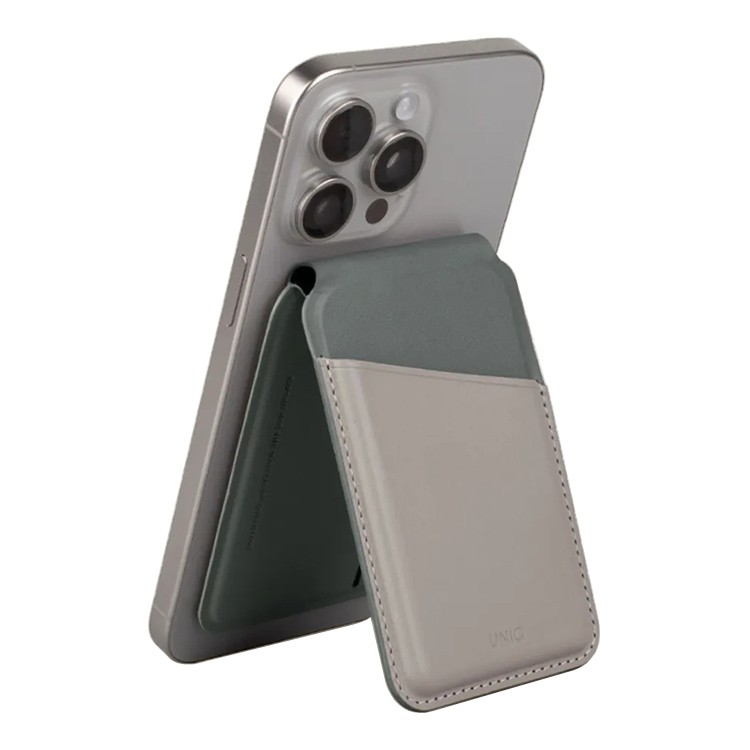 На фото изображено Картхолдер Uniq Lyden DS, Ivory/Lychen Green