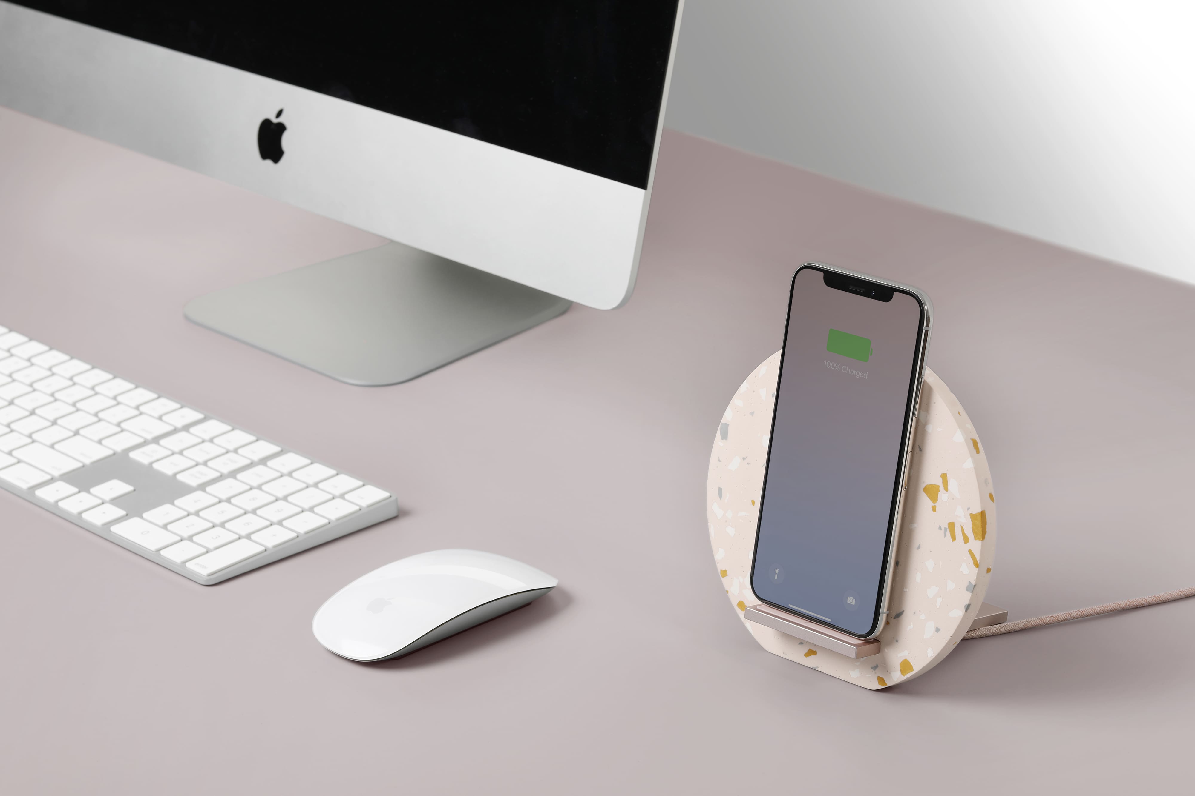 Беспроводное зарядное устройство Native Union Dock Wireless Terrazzo, с подставкой, розовый