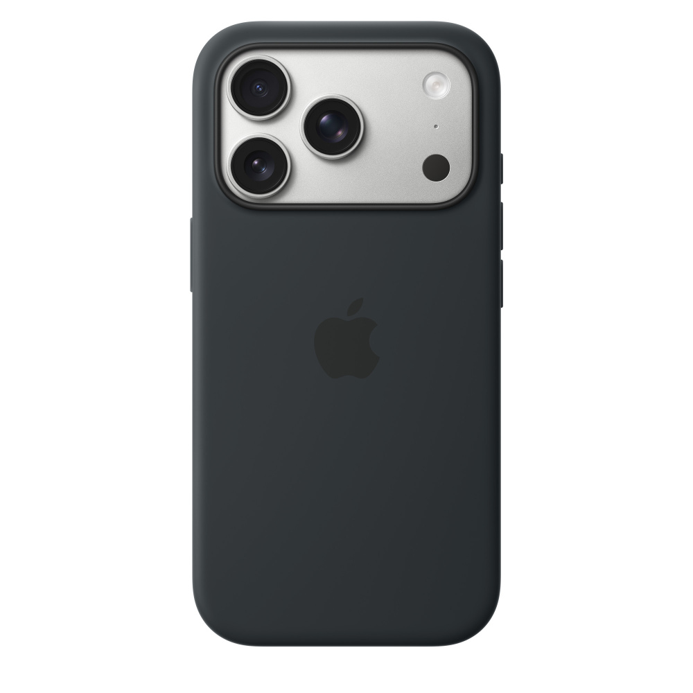 На фото изображено Чехол защитный Apple Silicone Case with MagSafe для iPhone 17 Pro, чёрный