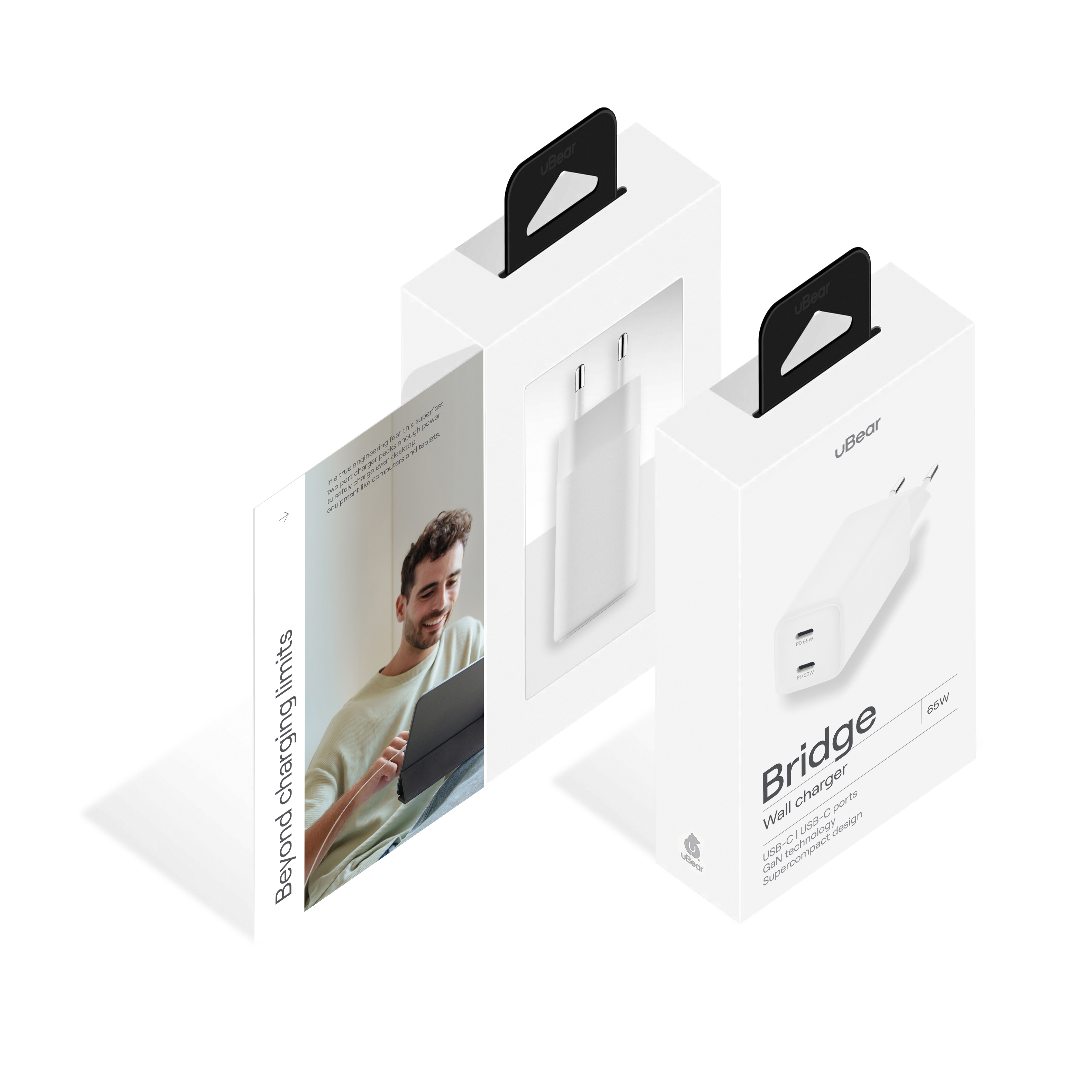 Сетевое зарядное устройство uBear Bridge USB-C, 65 Вт, GaN, белый
