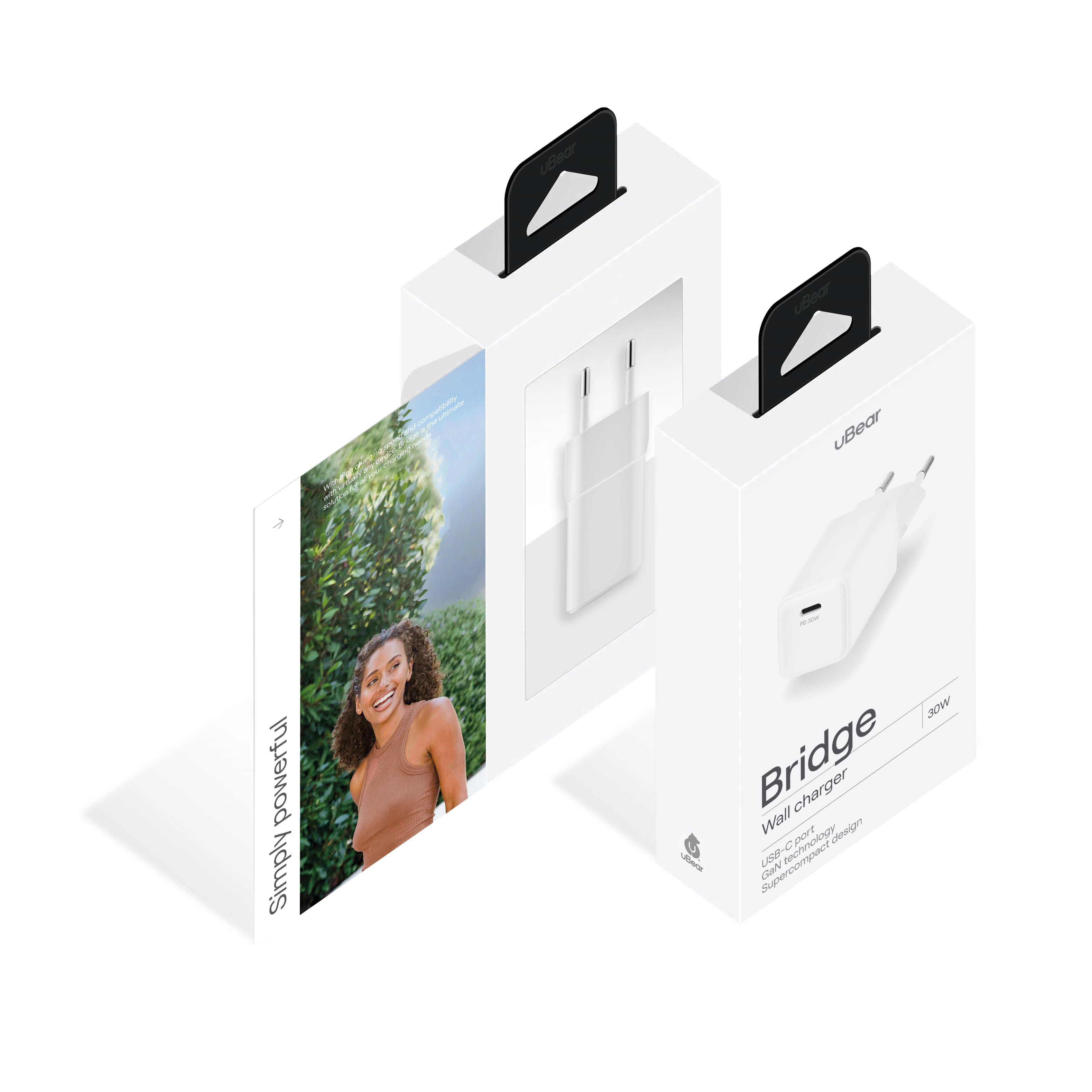 Cетевое зарядное устройство uBear Bridge USB-C, 30 Вт, GaN, белый