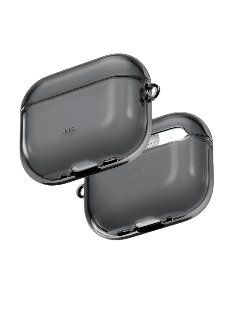 На фото изображено Чехол Uniq Glase TPU для AirPods Pro 3, Glossy Smoke