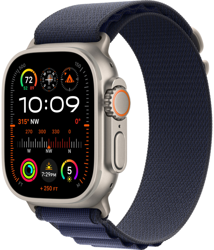 Apple Watch Ultra 2 GPS + Cellular, 49 мм, корпус из бежевого титана, ремешок Alpine темно-синего цвета, размер M Apple Watch Ultra 2 GPS + Cellular, 49 мм, корпус из бежевого титана, ремешок Alpine темно-синего цвета, размер M