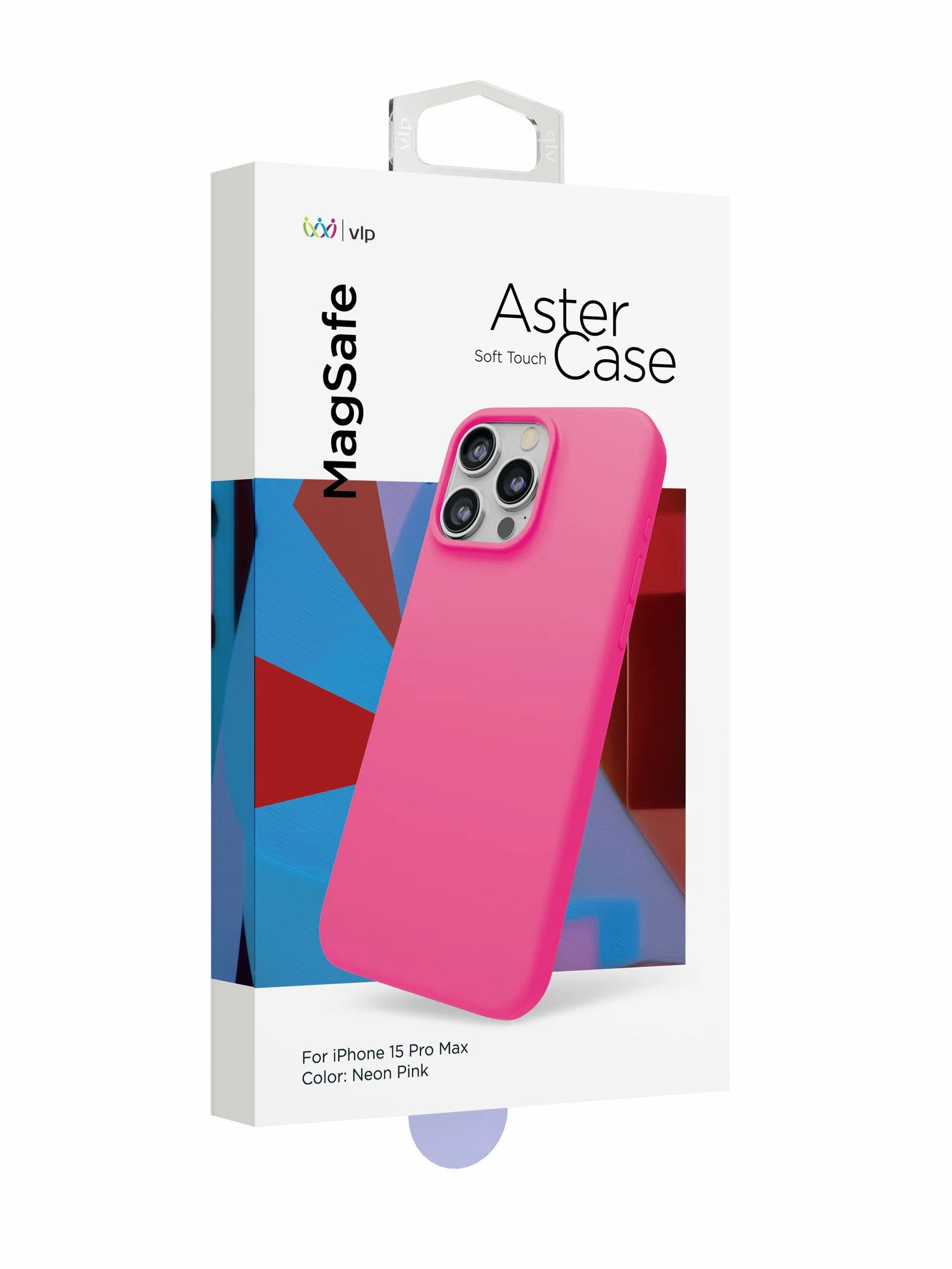 Чехол защитный VLP Aster Case с MagSafe для iPhone 14/15, неоновый розовый