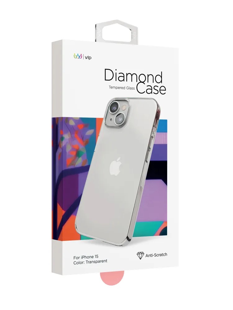 На фото изображено Чехол защитный VLP Diamond Case для iPhone 14/15, прозрачный