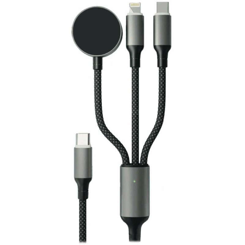 Дата-кабель VLP Dragon Cable 3 в1 USB-С/USB-C+Lightning+Watch, 1.2м, серый космос