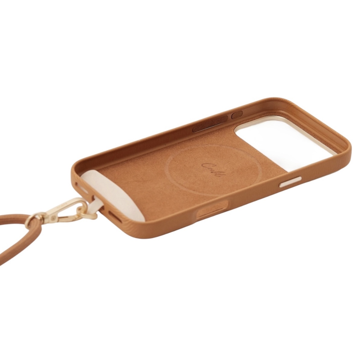 На фото изображено Чехол Uniq Coehl Strap Merelle (MagSafe) для iPhone 17 Pro Max, коричневый