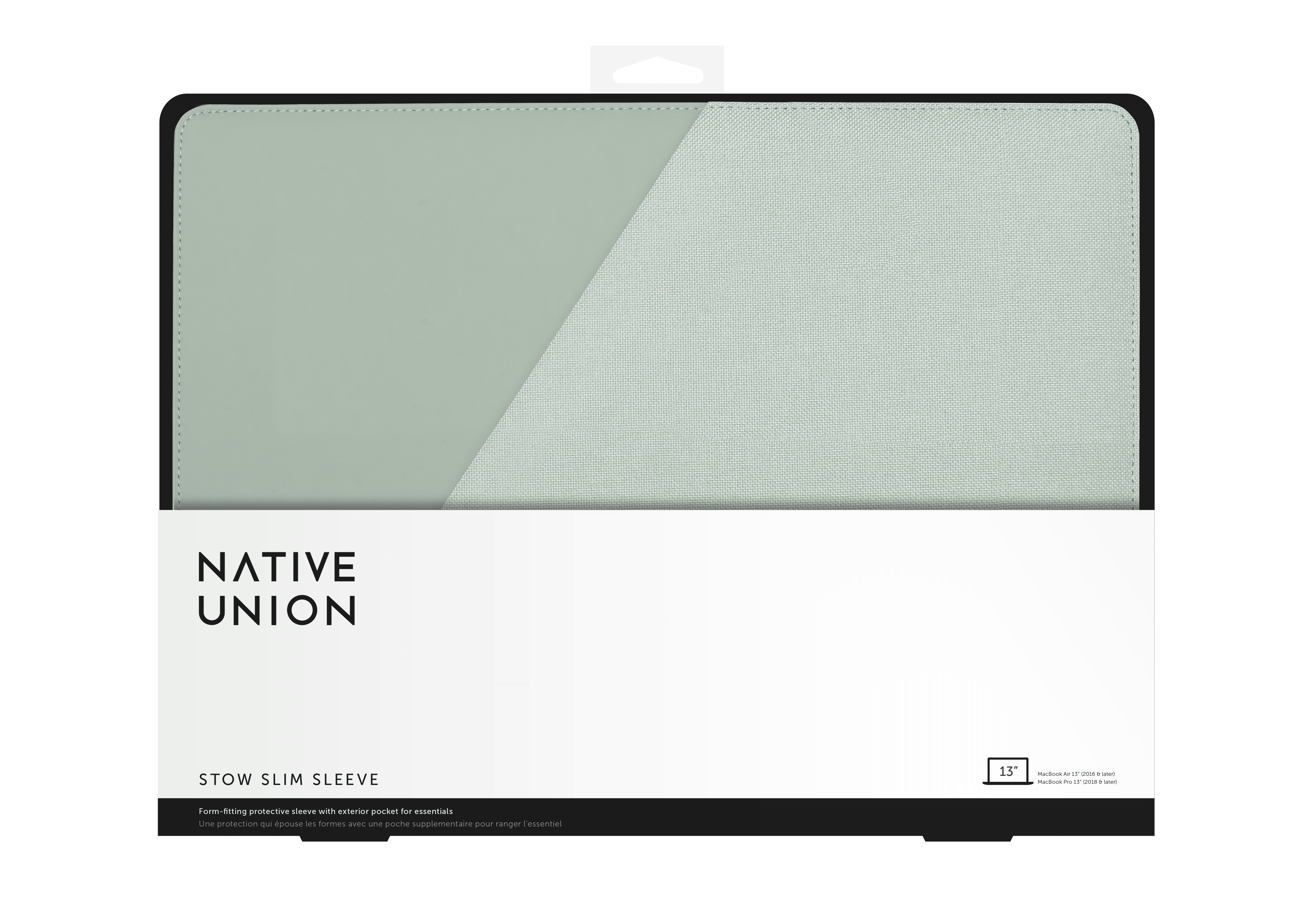 На фото изображено Защитный чехол Native Union Slim Sleeve для Macbook 13", светло-зеленый