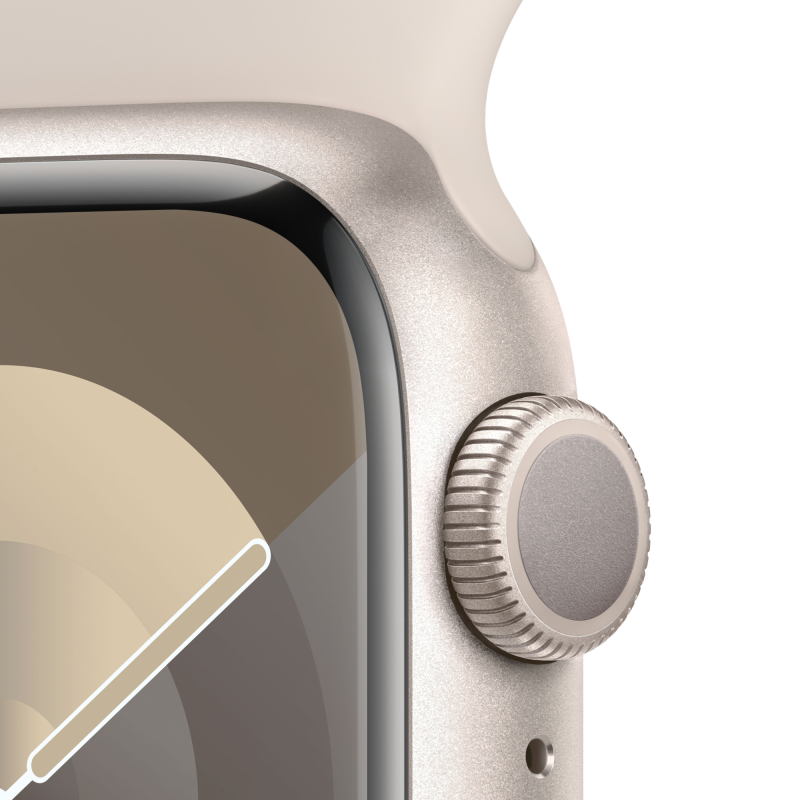 Apple Watch Series 9, 45 мм, корпус из алюминия цвета «Сияющая звезда», спортивный ремешок, размер M/L