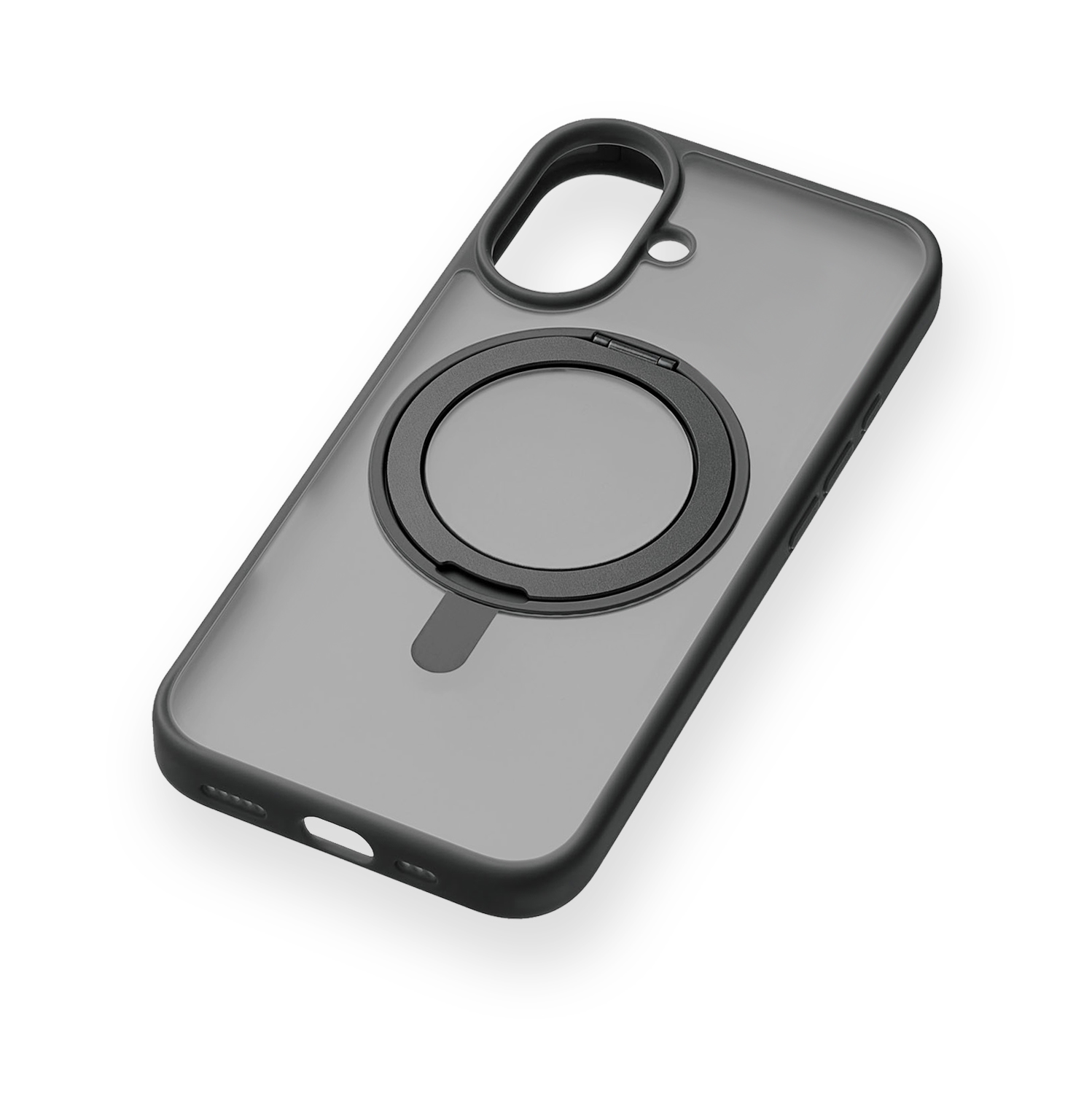 На фото изображено Чехол защитный uBear Clip 360 Mag Case для iPhone 16, с магнитной подставкой, черный