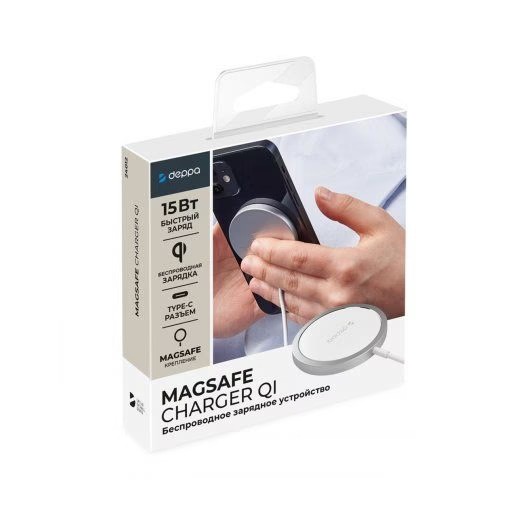 Беспроводное зарядное устройство MagSafe Charger Qi 15Вт, белый, серебристый