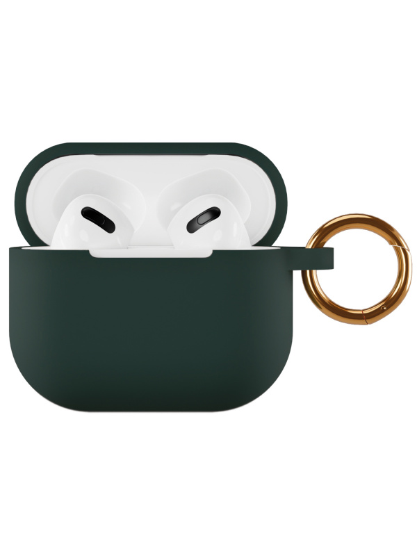 Чехол силиконовый VLP Soft Touch, с кольцом, для AirPods 3, темно-зеленый Чехол силиконовый VLP Soft Touch, с кольцом, для AirPods 3, темно-зеленый