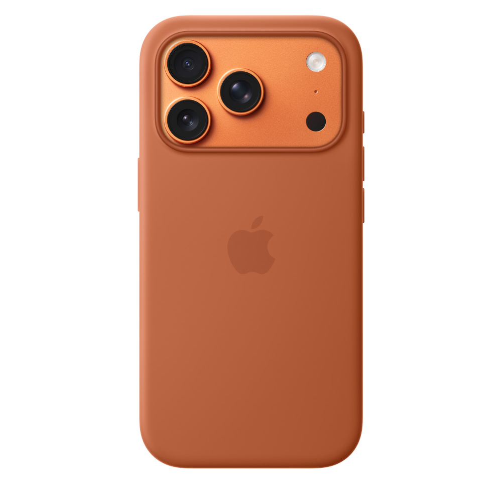 На фото изображено Чехол защитный Apple Silicone Case with MagSafe для iPhone 17 Pro, терракотовый