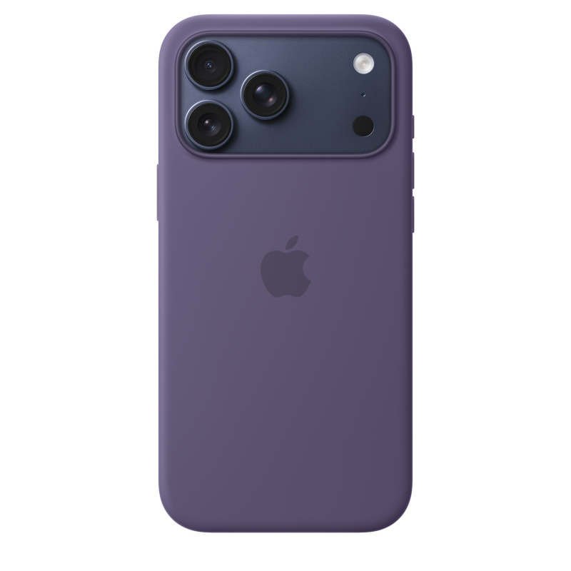 На фото изображено Чехол защитный Apple Silicone Case with MagSafe для iPhone 17 Pro Max, фиолетовый
