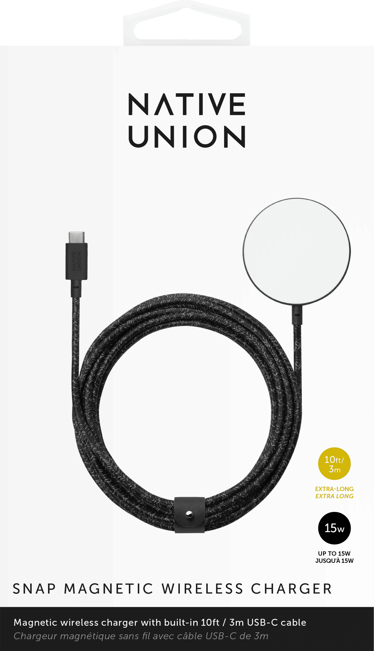 Беспроводное зарядное устройство Native Union Snap Cable, 15 Вт, черный