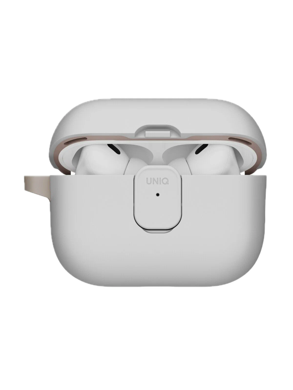 На фото изображено Чехол Uniq CLYDE Lock case для AirPods Pro 3, Mist Grey/Khaki