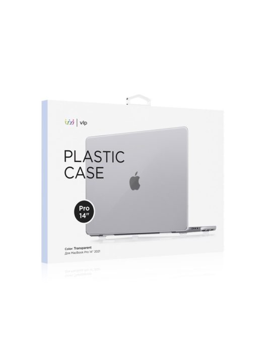 На фото изображено Чехол защитный VLP Plastic Case для MacBook Pro 14" 2021, прозрачный